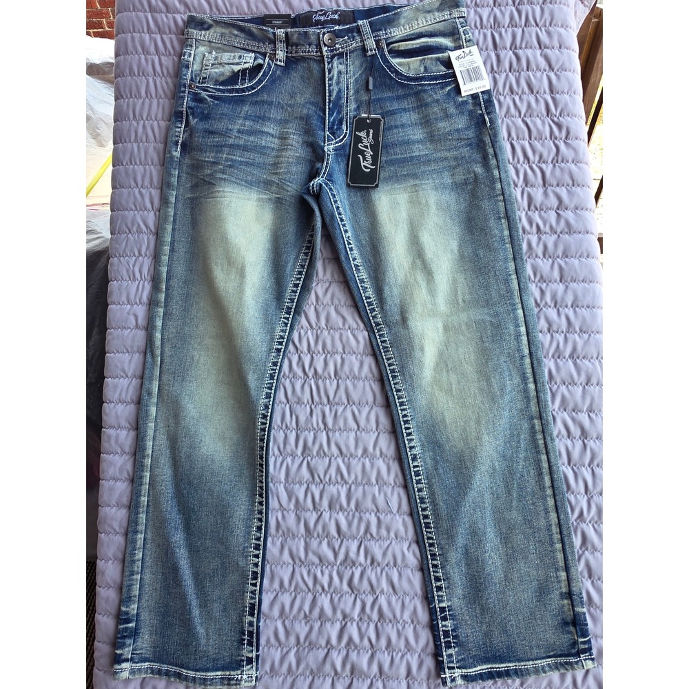 913 True Luck Jeans Mens 34x30 Full Blast Straight Leg Classic Stretch Blue T